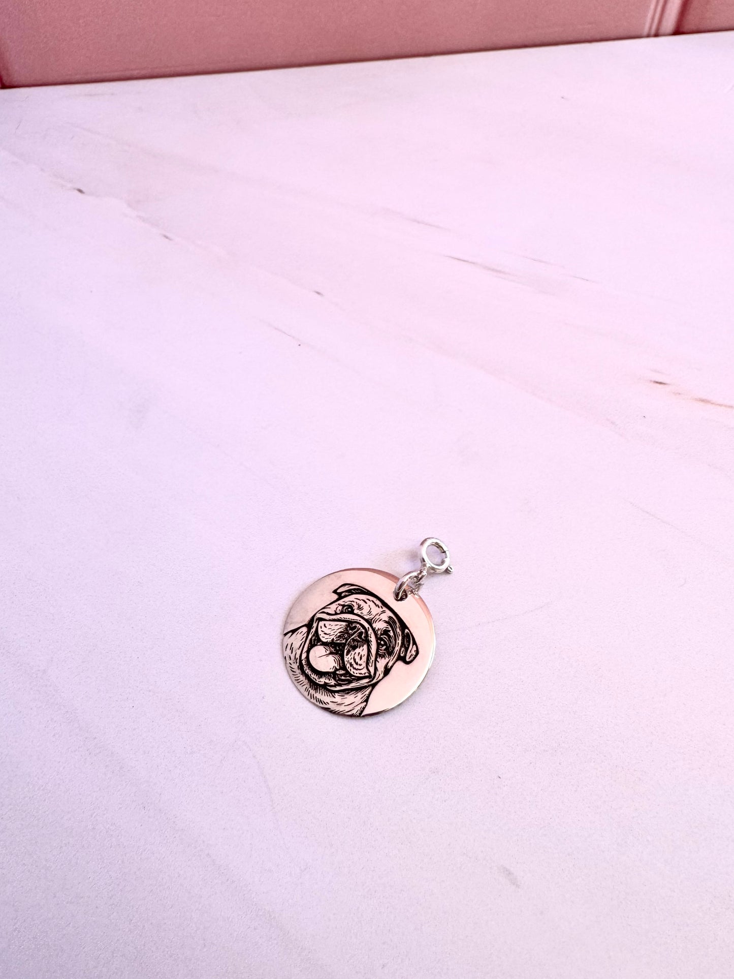 Plaquita Personalizada Mascota 2cm Plata .925 con Foto Grabada