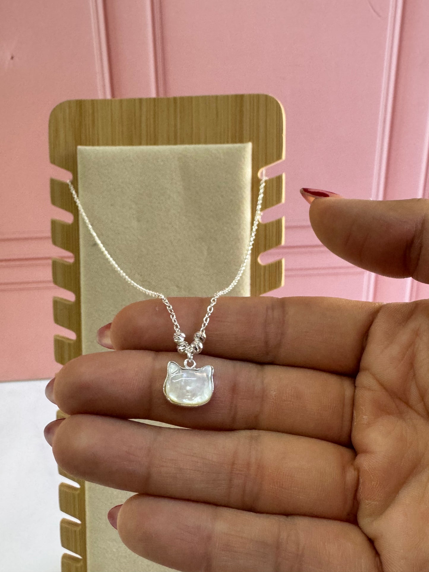 Collar Gatito Madre Perla de Plata 925 - Elegancia Felina | Romina Joyería