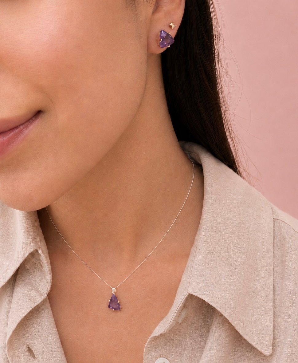 Set Collar y Aretes Amatista Natural Facetada | Plata .925
