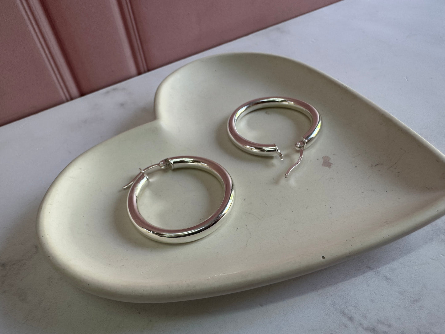 Arracadas Lisas de Plata 925 - 4mm x 3.5cm | Romina Joyería