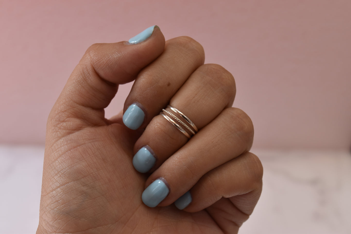 Anillo Midi Triple Liso Torzal Plata .925