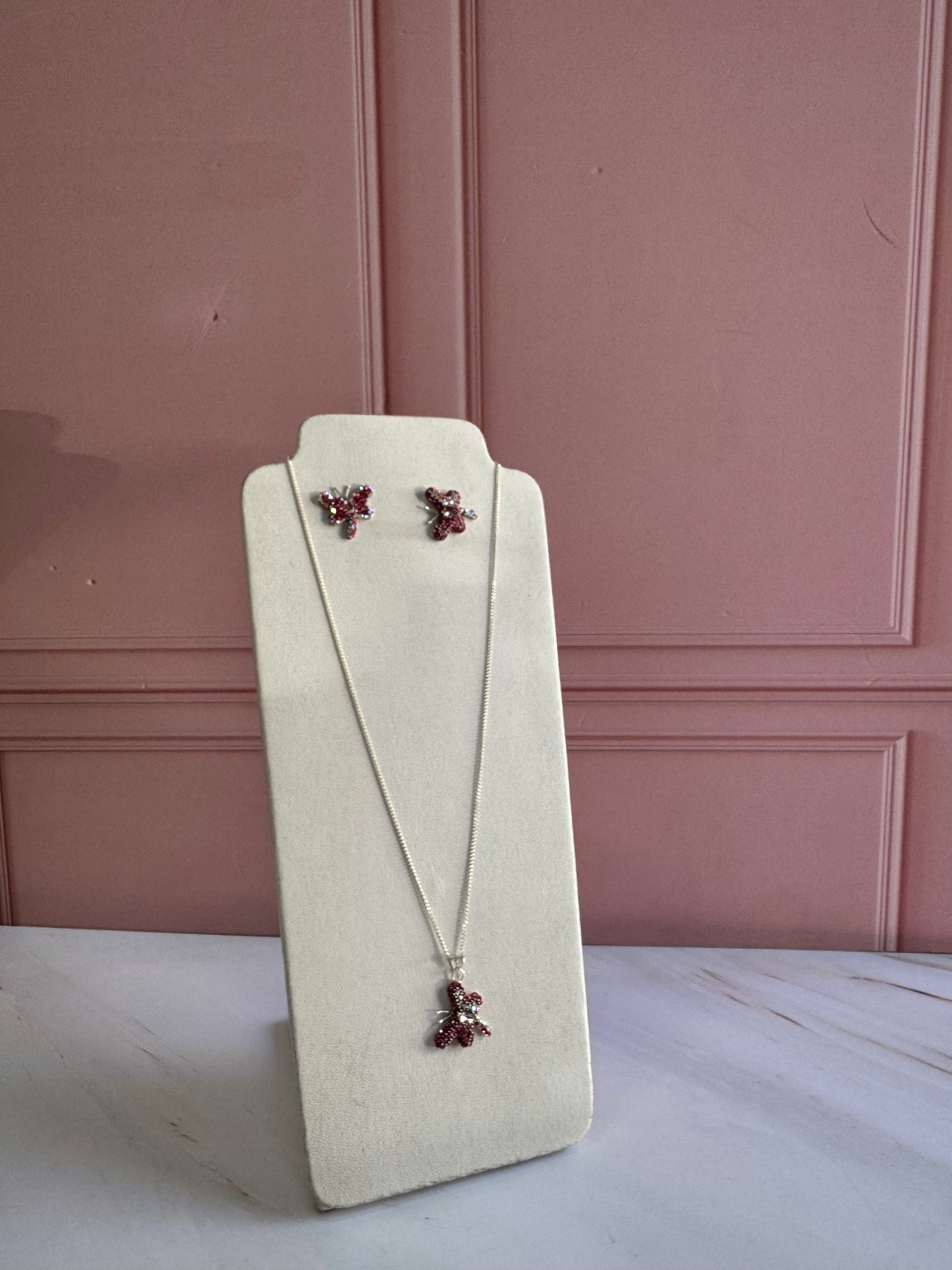 Set Mariposa Cristal en Plata 925 - Collar y Aretes