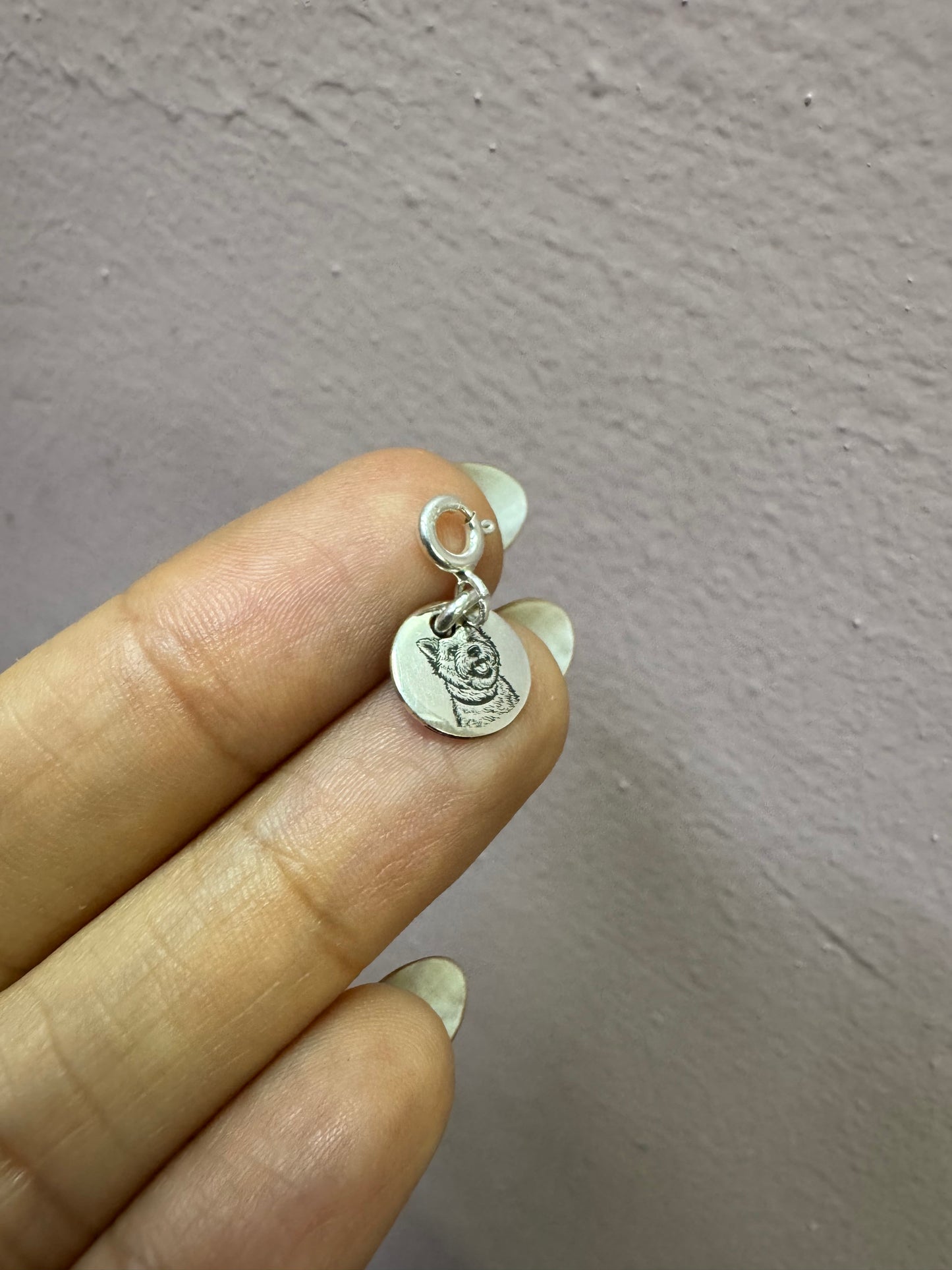 Dije Plaquita Personalizada Mascota 1cm Plata .925 con Foto Grabada