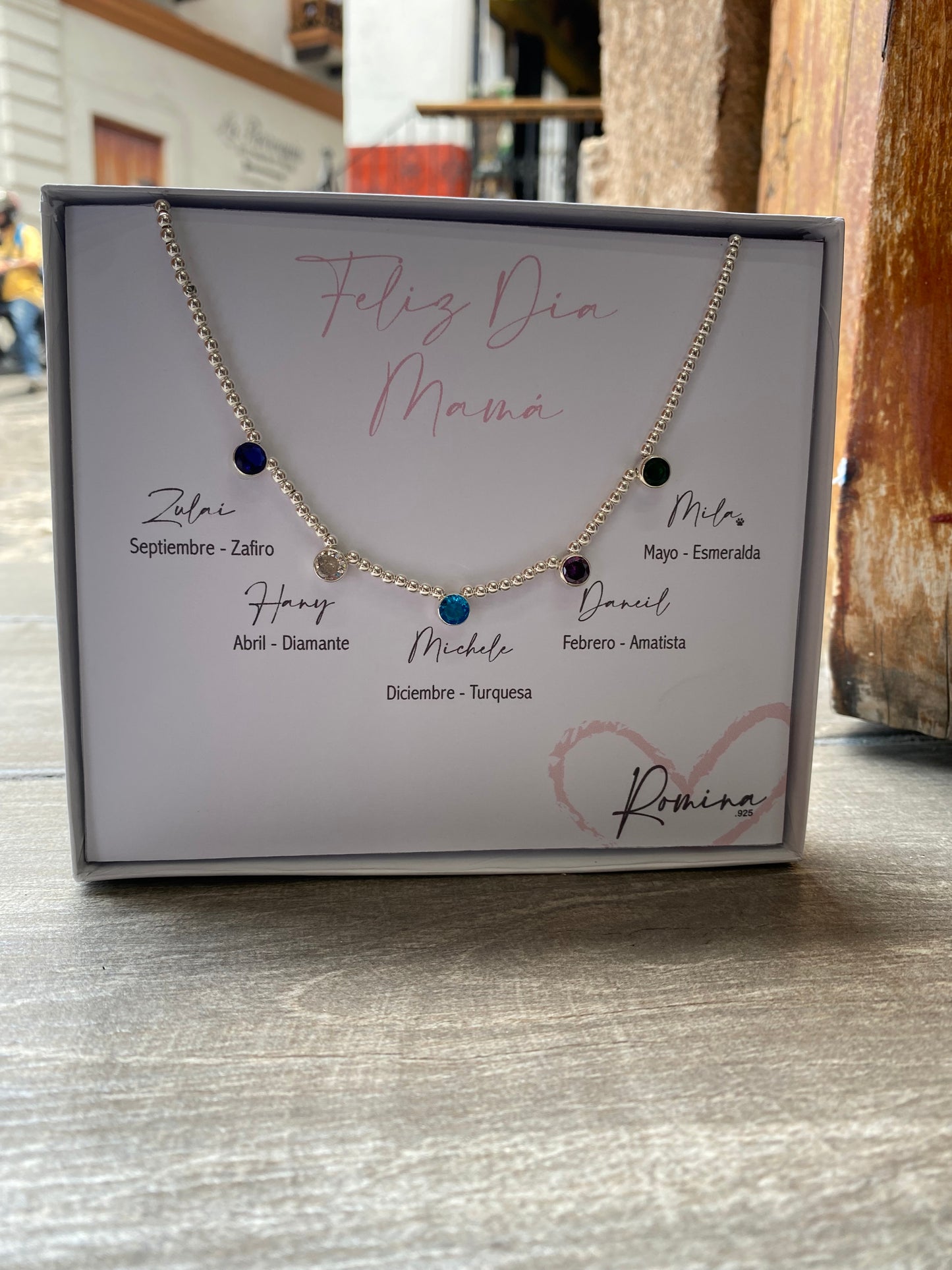 Collar Mamá Personalizado Plata .925 con Piedras de Nacimiento - Hasta 6 Hijos