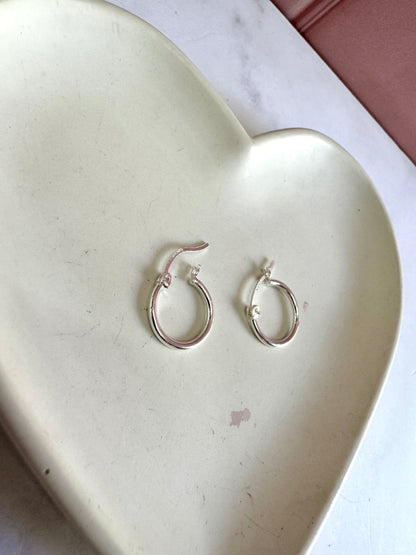 Aretes Aros Lisos 2x1.5 Plata .925 - 1.5cm Diámetro