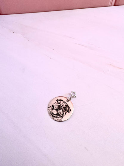 Plaquita Personalizada Mascota 2cm Plata .925 con Foto Grabada