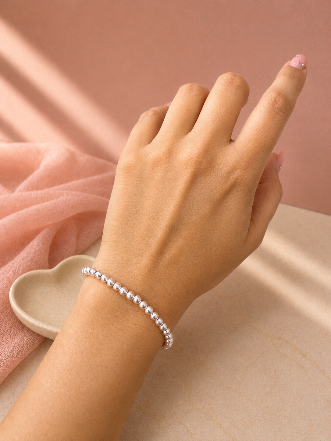 Pulsera Elástica Bolita 4mm | Plata .925 – Romina Joyería