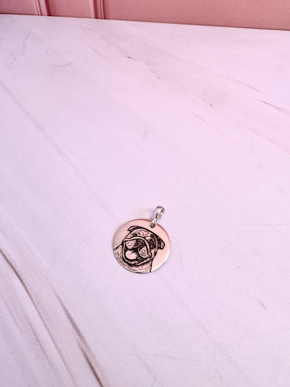 Plaquita Personalizada Mascota 2cm Plata .925 con Foto Grabada