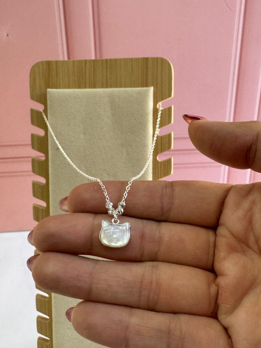 Collar Gatito Madre Perla de Plata 925 - Elegancia Felina | Romina Joyería