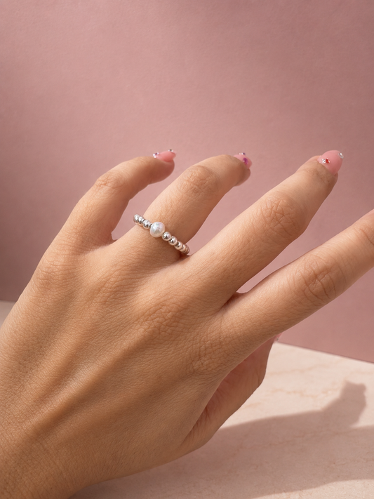 Anillo Elástico Bolitas con Perla Cultivada | Plata .925 – Romina Joyería