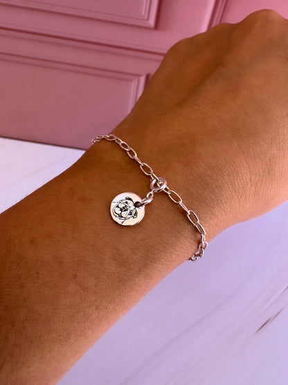 Pulsera Mascota Plata .925 Ajustable - Huellita Grabada para Amantes de Mascotas