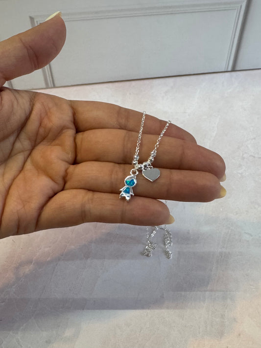 Collar Niño Ópalo Plata .925 Personalizado - Silueta con Corazón Grabado