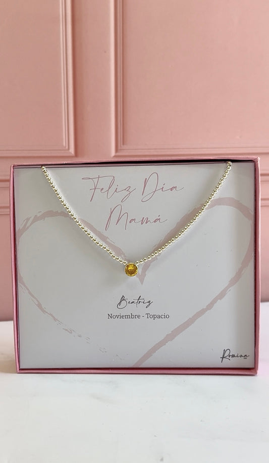 Collar Mamá Personalizado Plata .925 con Piedras de Nacimiento - Hasta 6 Hijos