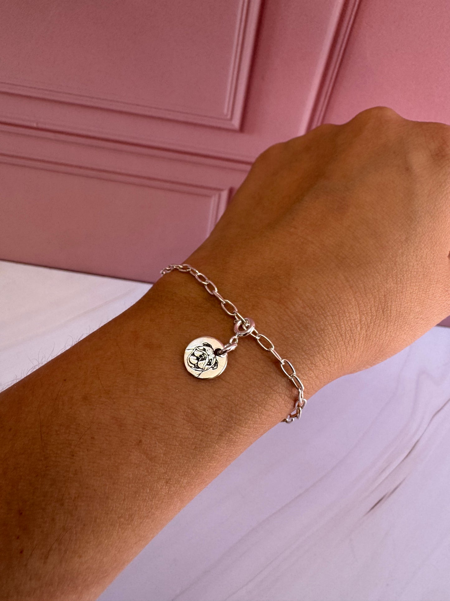 Pulsera Mascota Plata .925 Ajustable - Huellita Grabada para Amantes de Mascotas