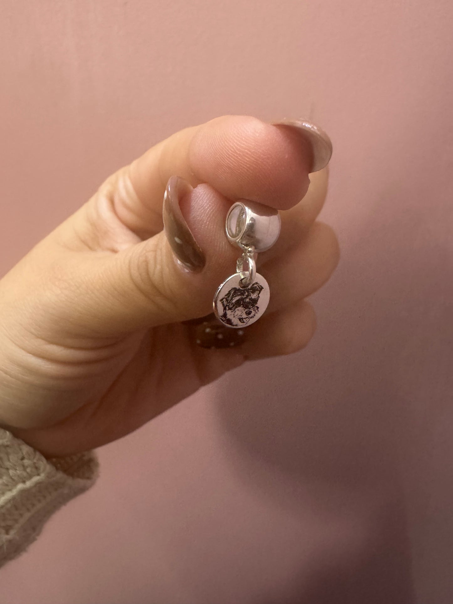 Dije Plaquita Personalizada Mascota 1cm Plata .925 con Foto Grabada