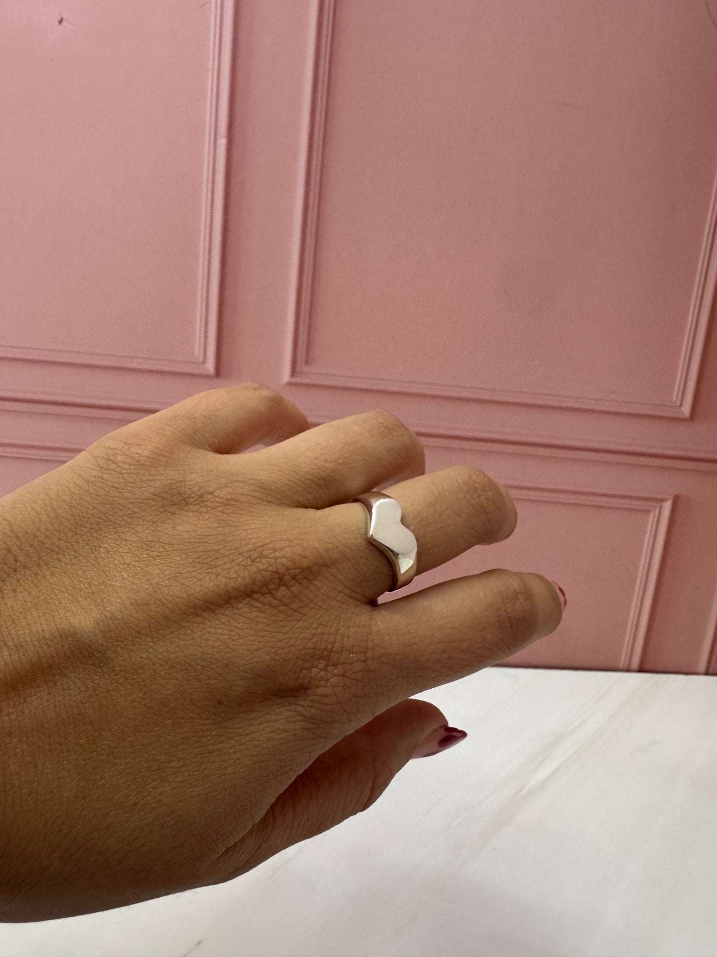 Anillo Corazón Sello Chunky Chico Plata .925 Personalizado - Grabado Romántico