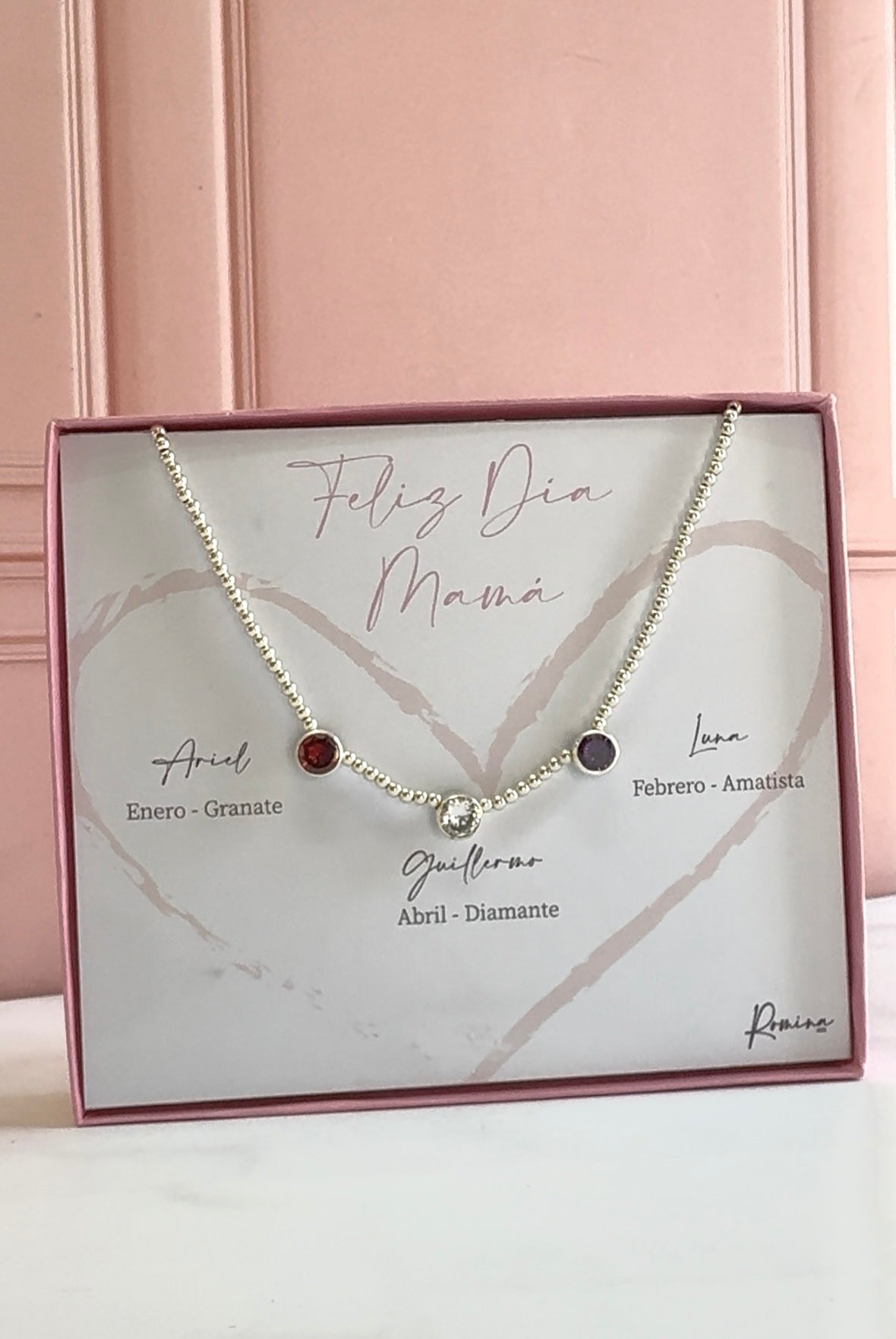 Collar Mamá Personalizado Plata .925 con Piedras de Nacimiento - Hasta 6 Hijos