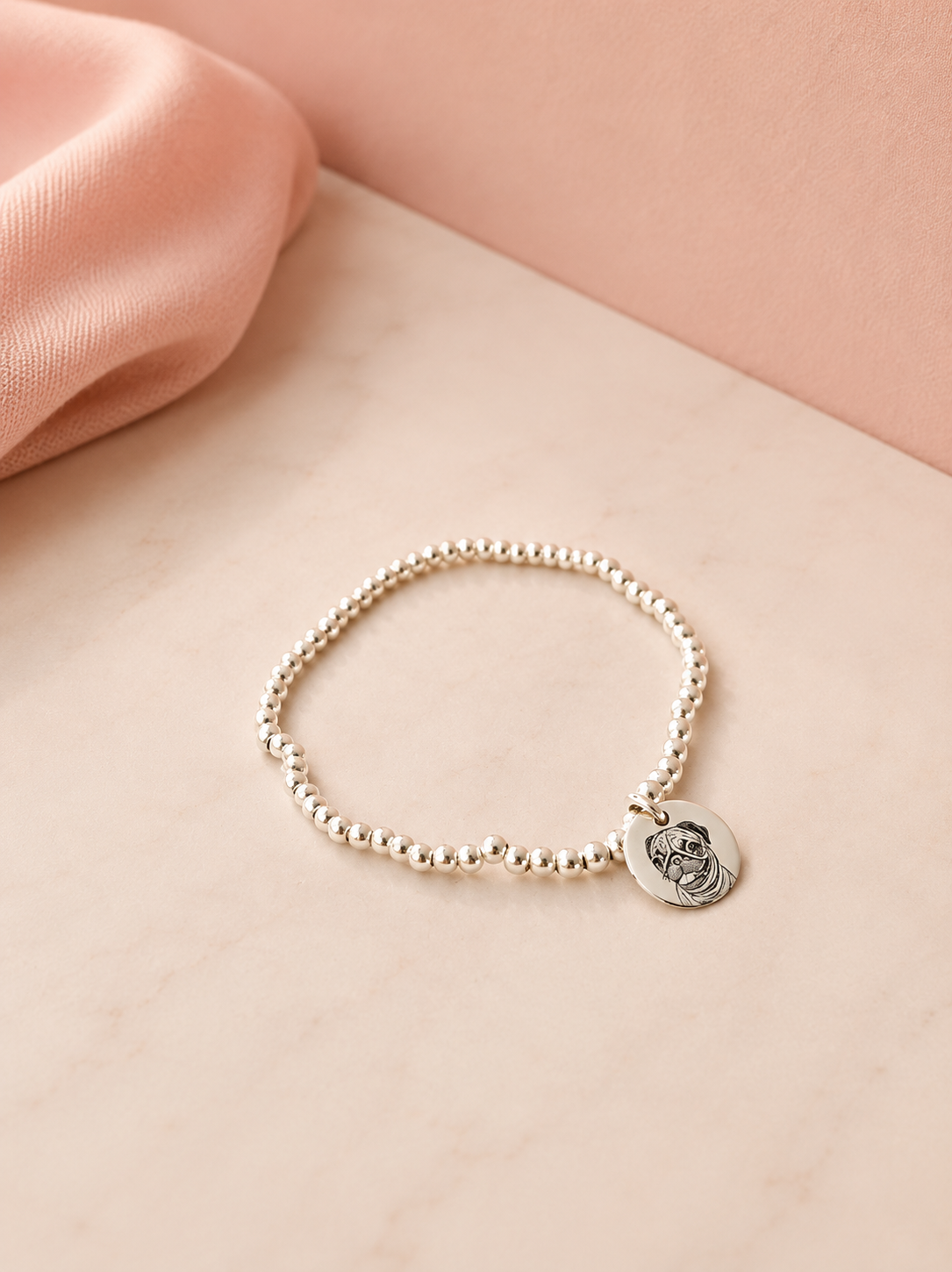 Pulsera Bolitas con Plaquita Personalizada Mascota | Plata .925 – Romina Joyería