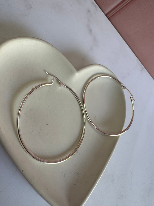 Aretes Aros Lisos 2.5x5.5 Plata .925 - 5.5cm Diámetro