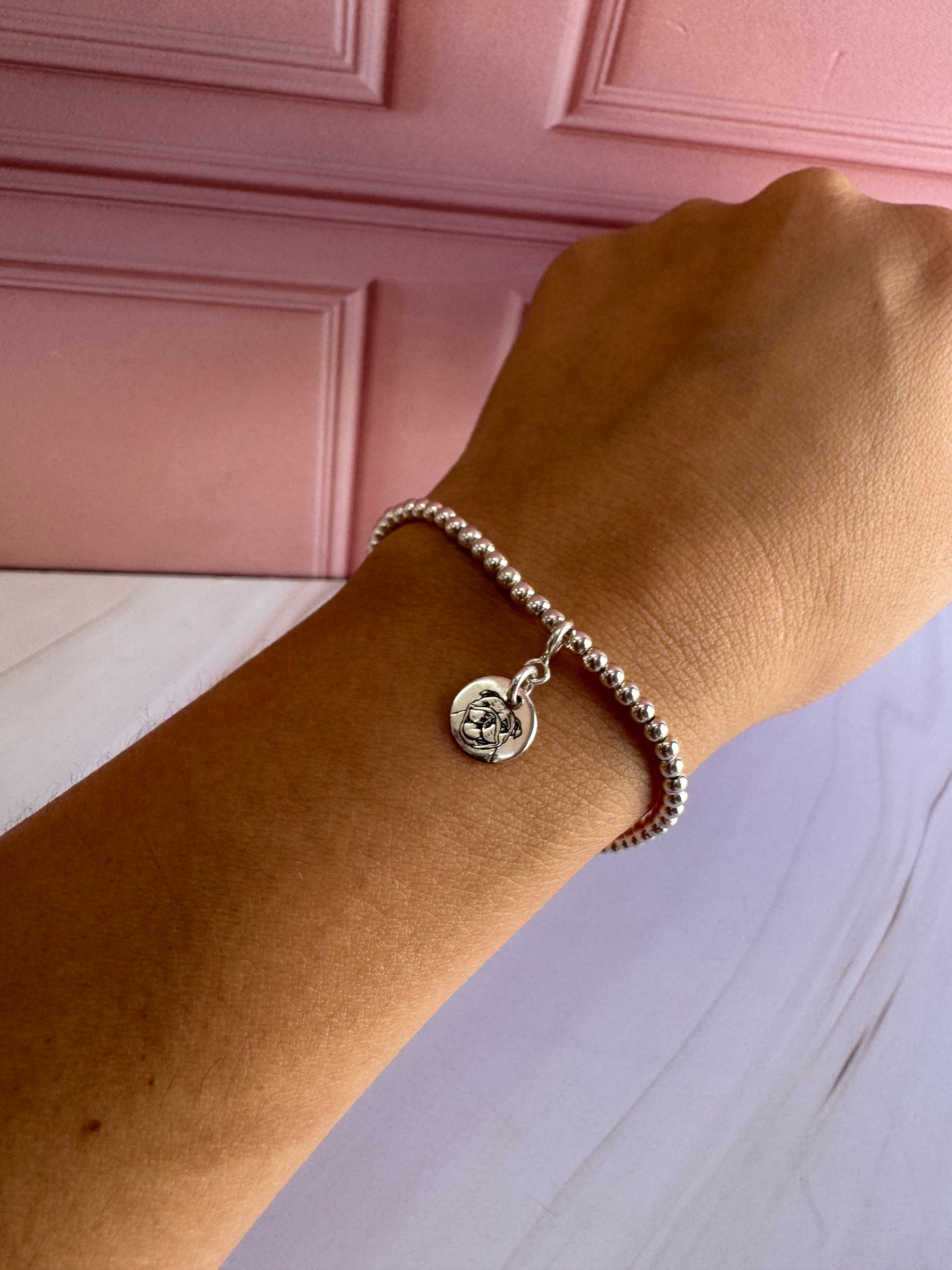 Pulsera Mascota Plata .925 Ajustable - Huellita Grabada para Amantes de Mascotas