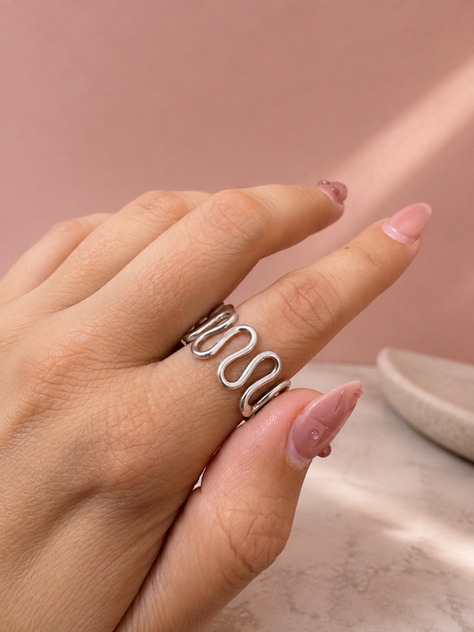 Anillo Chunky Ondas Resorte | Plata .925