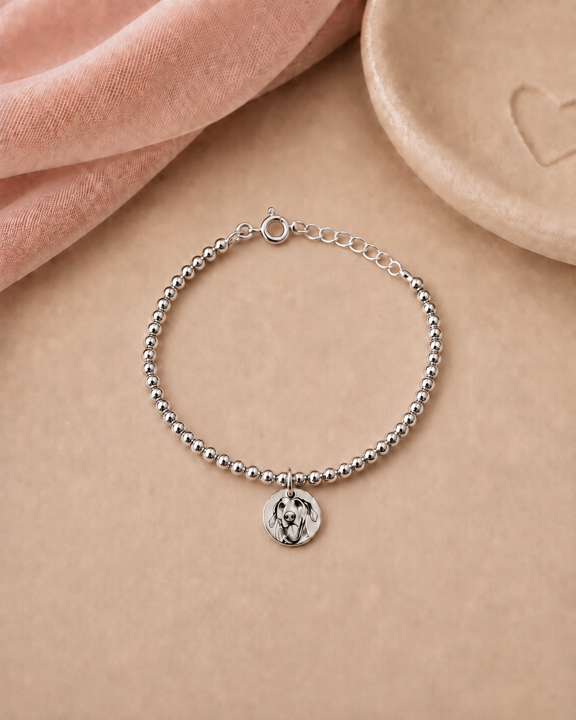 Pulsera Bolitas con Plaquita Personalizada Mascota | Plata .925 – Romina Joyería