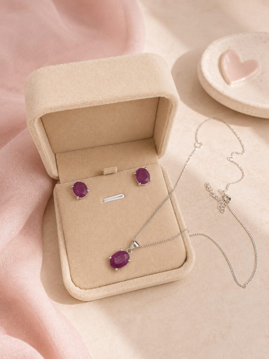 Set Collar y Aretes Rubí Rosa Natural | Plata .925 – Romina Joyería