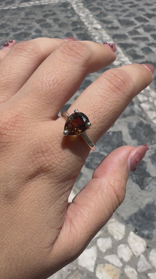 Anillo Turmalina Ámbar Natural Corte Pera | Brasil · Plata .925 – Romina Joyería